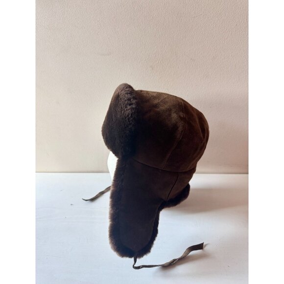 Vintage Dark Brown Suede Leather Faux Fur Trapper Hat, Size 59 - Picture 2 of 12
